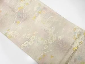 アンティーク　波に花鳥模様織出し袋帯（材料）